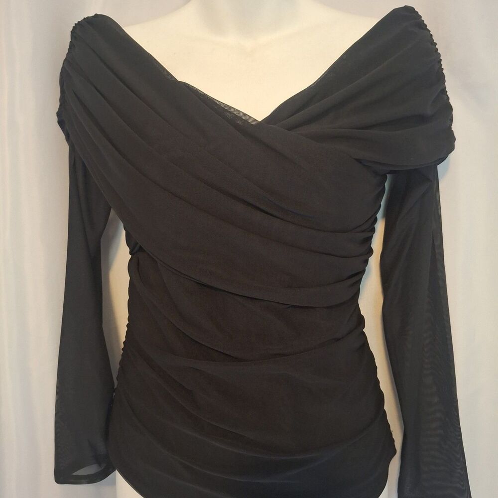 Abercrombie & Fitch sheer Black body suit off shoulder ruched dark fairy NWT M